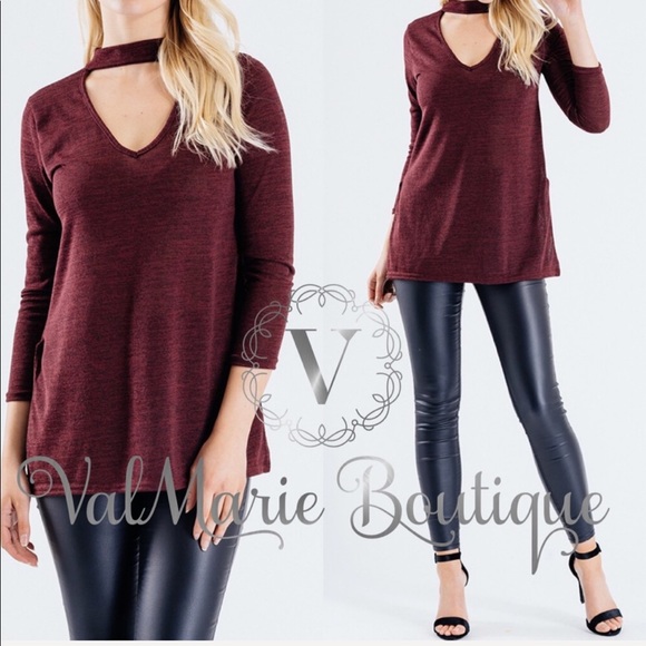 ValMarie Tops - Burgundy choker top